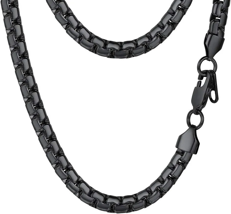 PROSTEEL Stylish Stainless Steel Round Link Chain Necklace for Men, 2mm/4mm/6mm. Silver/Gold/Black Tone, Hypoallergenic Jewelry, 14"-30", Come with Box