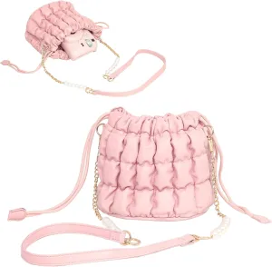 Protective Case Kids Camera Case for Fujifilm Instax Mini 12/11/99/SE/7 /EVO/LiPlay SQ Instant Camera, Children Digital Video Camera Bag with Removable Pearl Chain Strap (Pink Cloud Puffs)