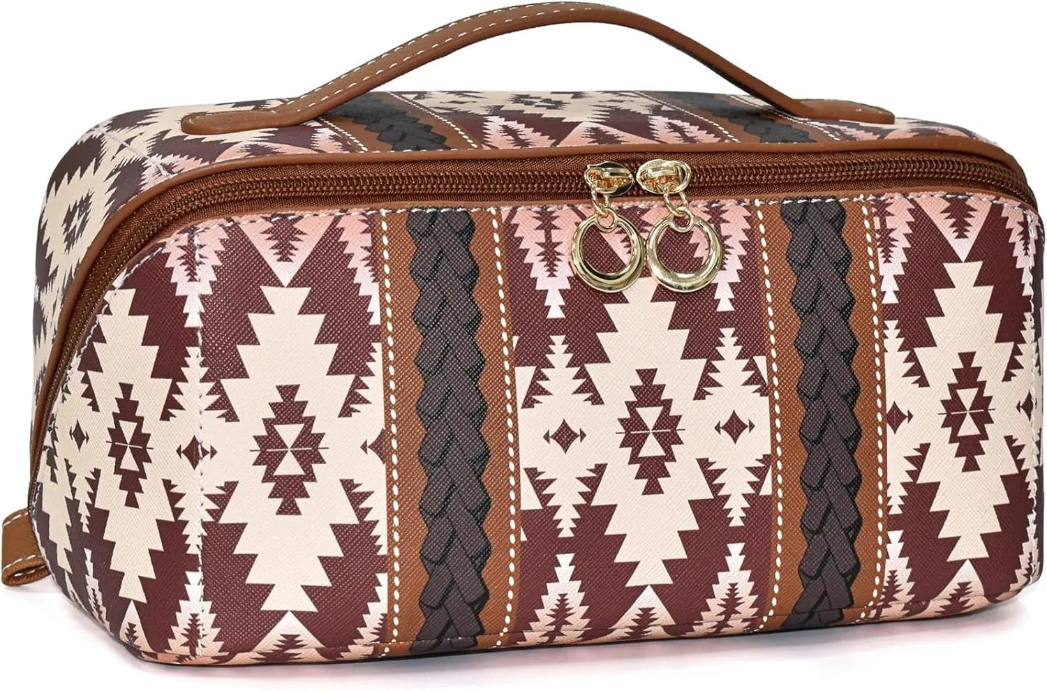 PU Bohemian Makeup Bag, Travel Make Up Organizer Case, Chic Boho Cosmetic Bags, Waterproof Portable Skincare Storage Pouch for Women, Large Capacity
