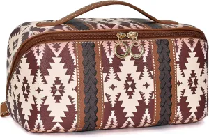 PU Bohemian Makeup Bag, Travel Make Up Organizer Case, Chic Boho Cosmetic Bags, Waterproof Portable Skincare Storage Pouch for Women, Large Capacity
