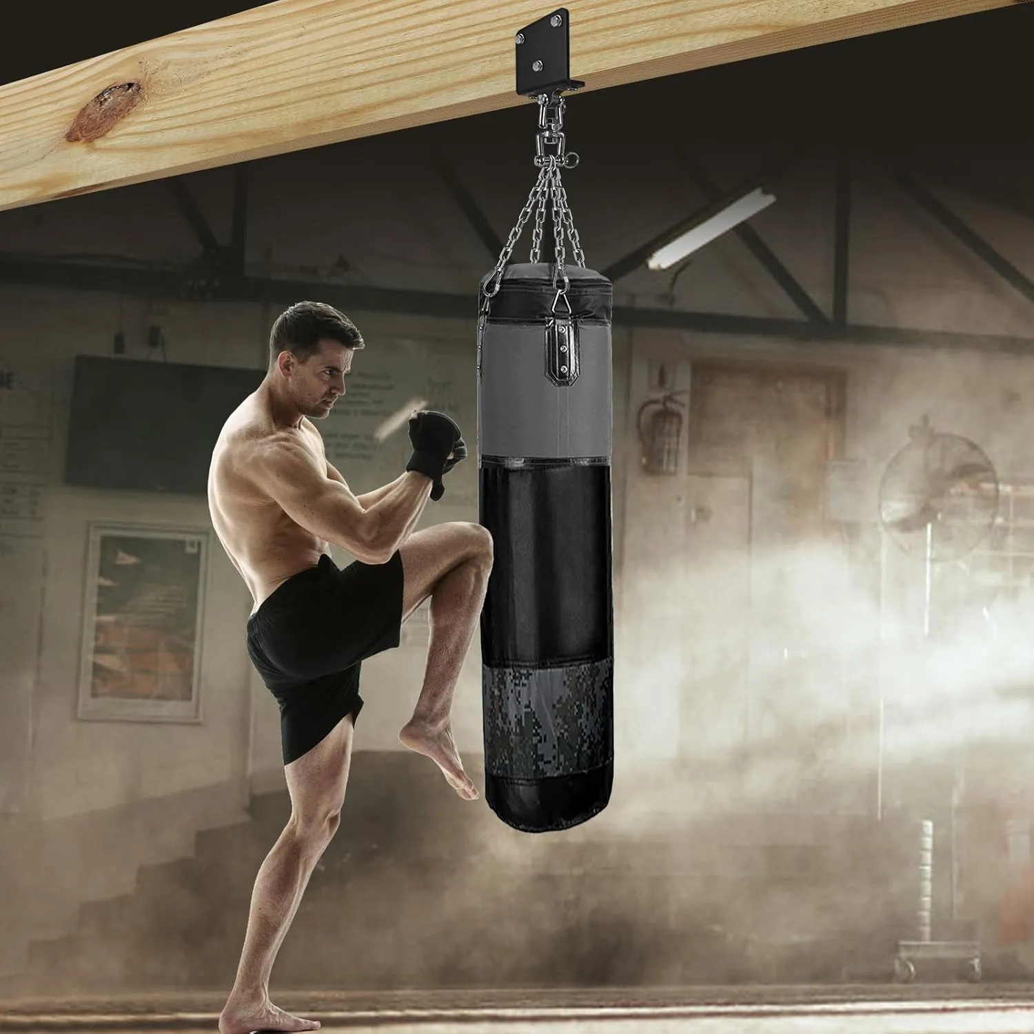 Punching Bag Hanger with Spring Beam Hanger Bracket with Stainless Steel Chain Punching Bag Hanging kit Boxing Bag Beam Mount 360° Swivel Hook for Hanging Heavy Bag, Muay Thai