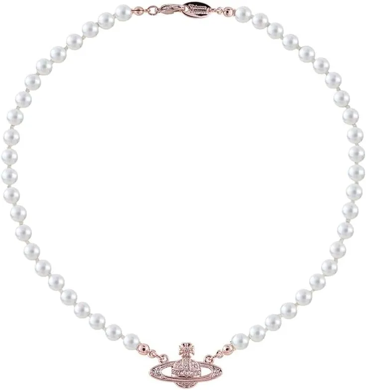 Punk Necklaces of Saturn for Women - Pearl Chain Crystal Quartz Saturn Pendant Necklace in Punk Style (Rose Gold White)