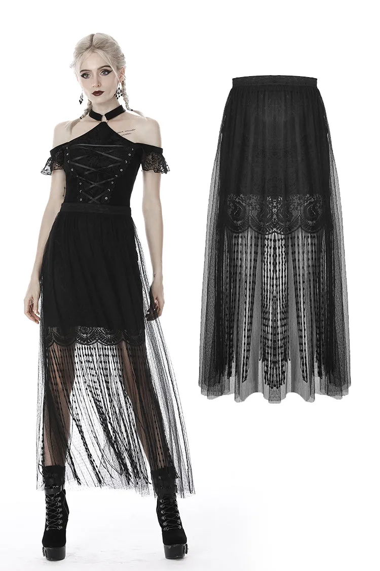 Punk tasseled mesh see-through long skirt KW167