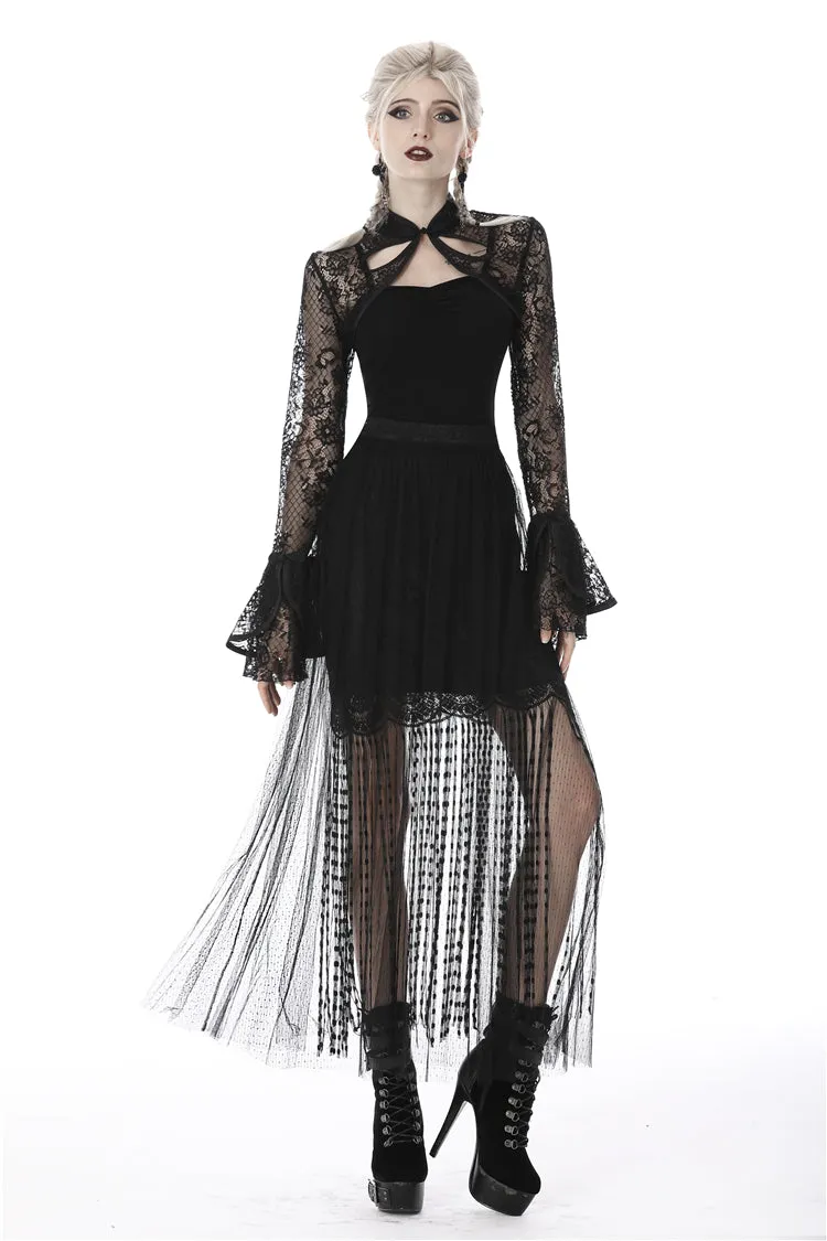 Punk tasseled mesh see-through long skirt KW167
