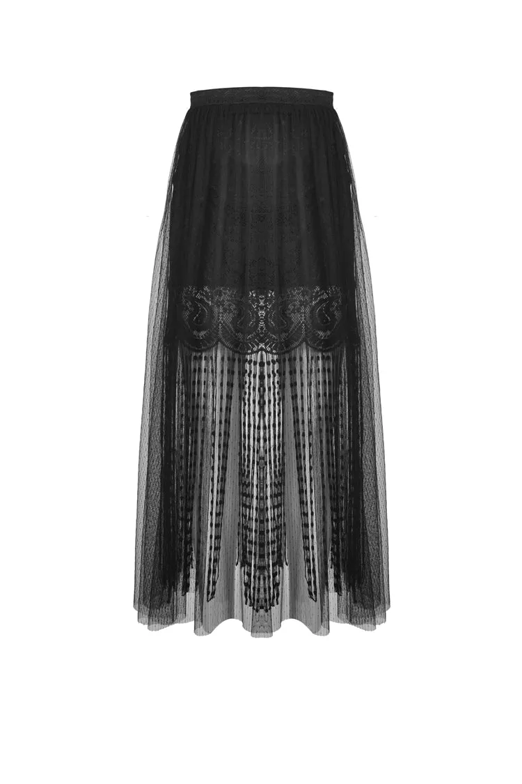 Punk tasseled mesh see-through long skirt KW167