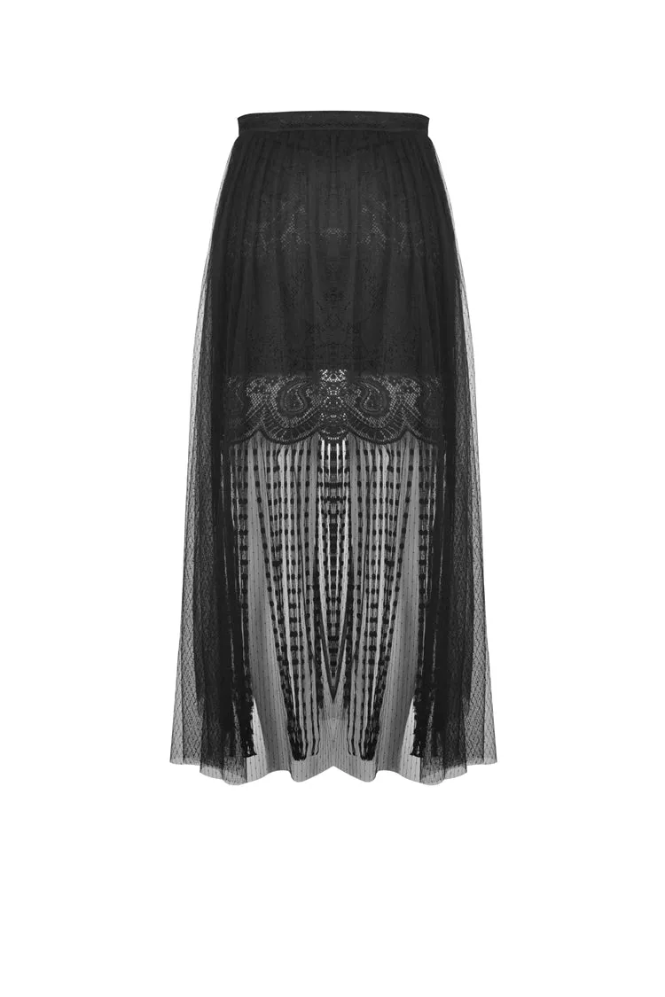 Punk tasseled mesh see-through long skirt KW167