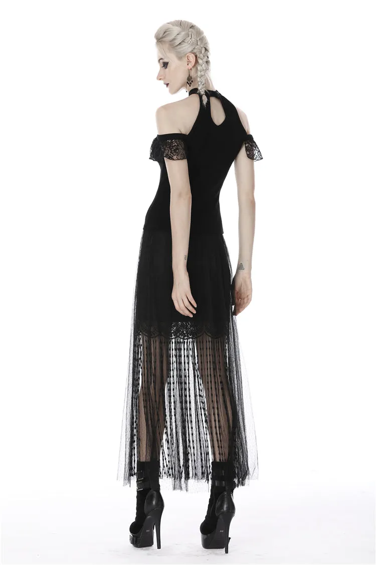 Punk tasseled mesh see-through long skirt KW167