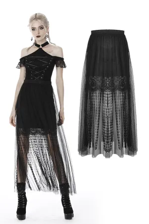 Punk tasseled mesh see-through long skirt KW167