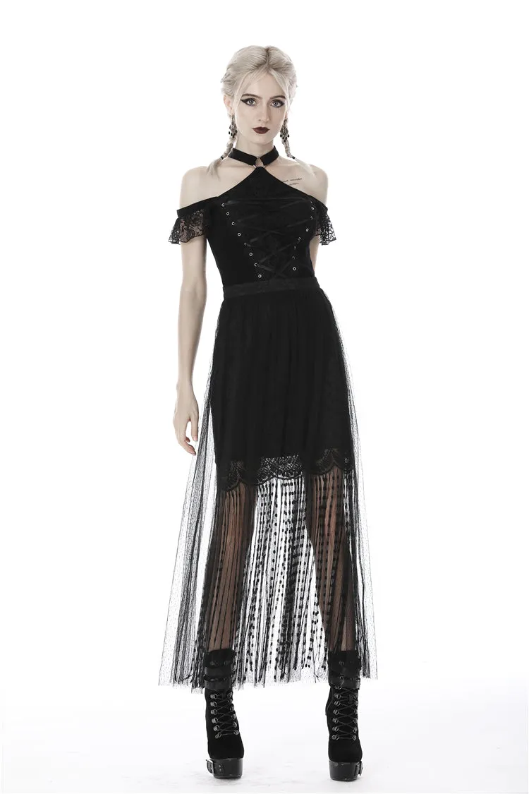 Punk tasseled mesh see-through long skirt KW167