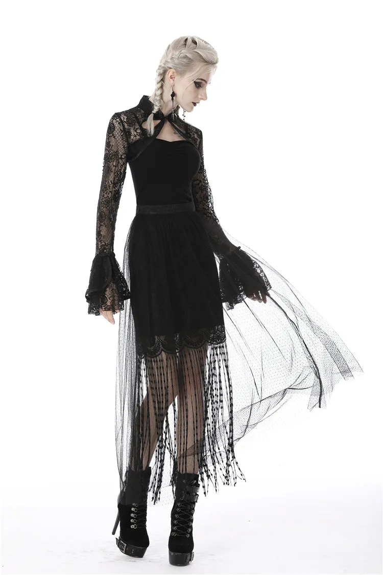 Punk tasseled mesh see-through long skirt KW167