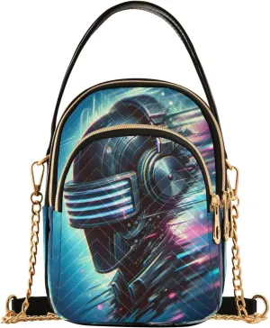 Quilted Crossbody Bags for Women,A Black Head with Dj Helmets Blurred with Digital and 3d Art Style Women's Crossbody Handbags Small Travel Purses Phone Bag
