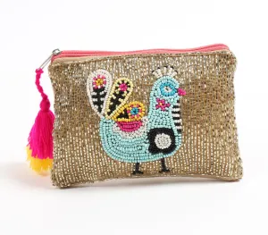 Quirky Peacock Beaded & Tasseled Bling Pouch