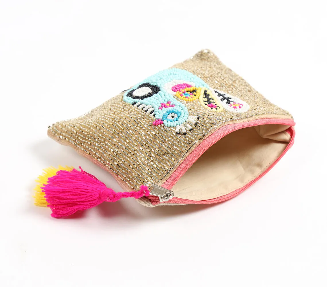 Quirky Peacock Beaded & Tasseled Bling Pouch