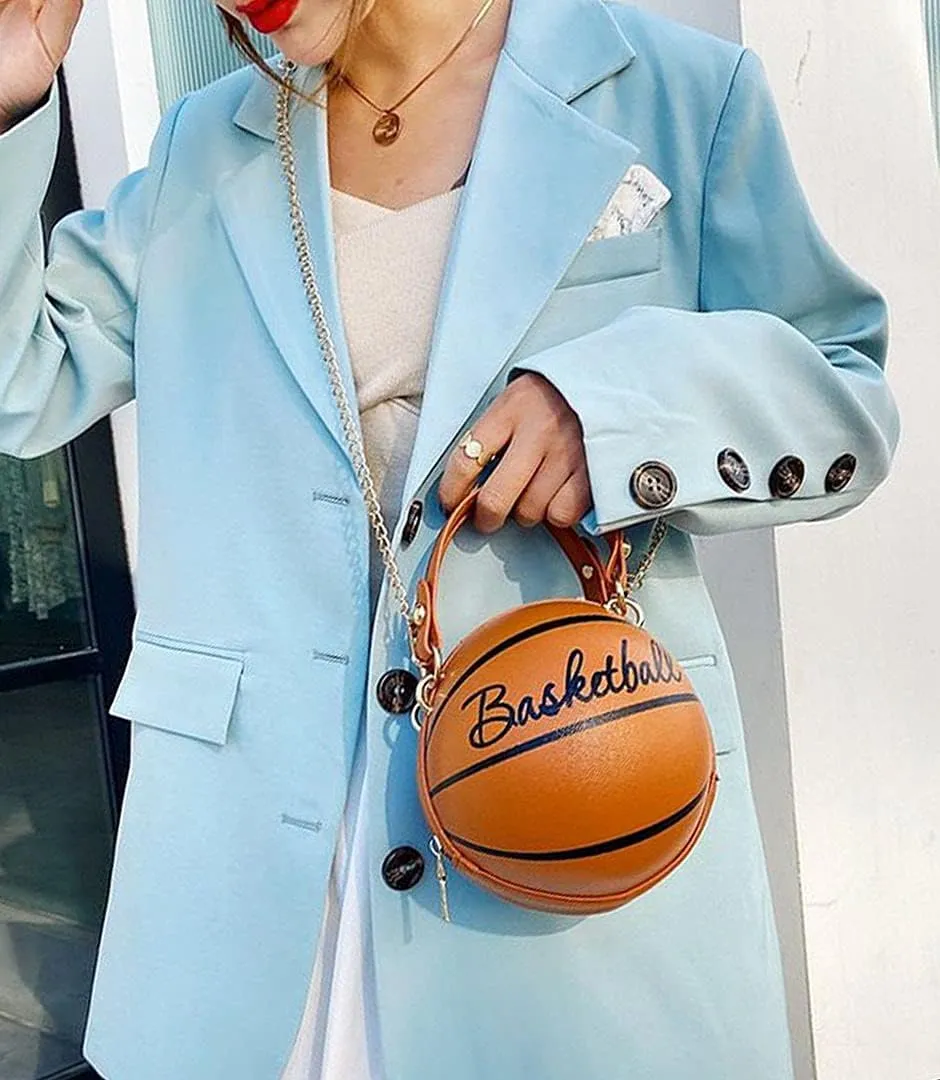 QZUnique Basketball Shaped Cross Body Bag Round Handbag PU Leather Messenger Shoulder Bag Personality Purses for Women