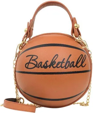 QZUnique Basketball Shaped Cross Body Bag Round Handbag PU Leather Messenger Shoulder Bag Personality Purses for Women