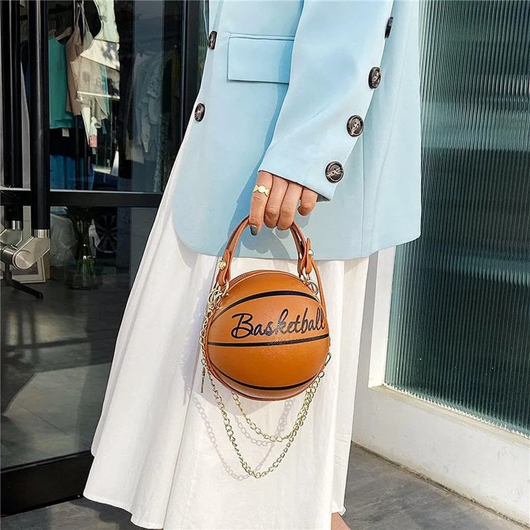 QZUnique Basketball Shaped Cross Body Bag Round Handbag PU Leather Messenger Shoulder Bag Personality Purses for Women