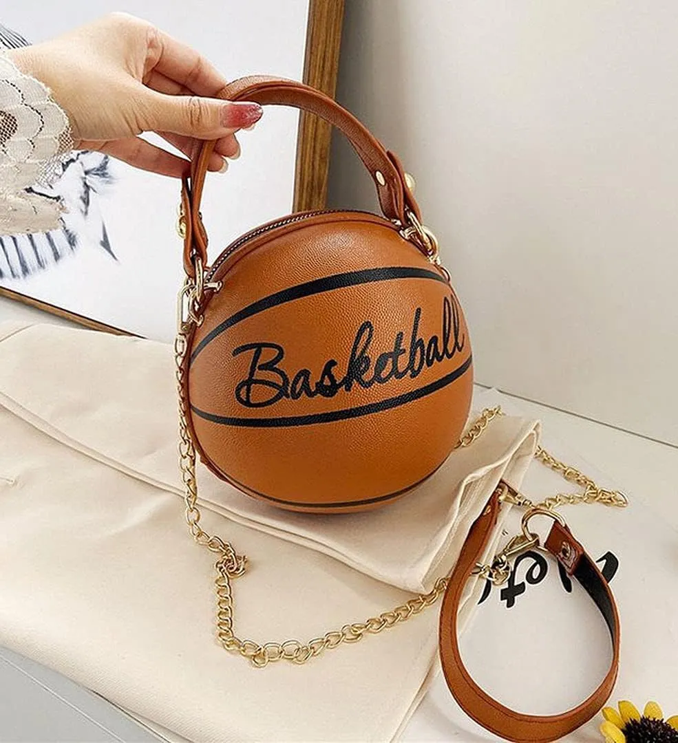 QZUnique Basketball Shaped Cross Body Bag Round Handbag PU Leather Messenger Shoulder Bag Personality Purses for Women