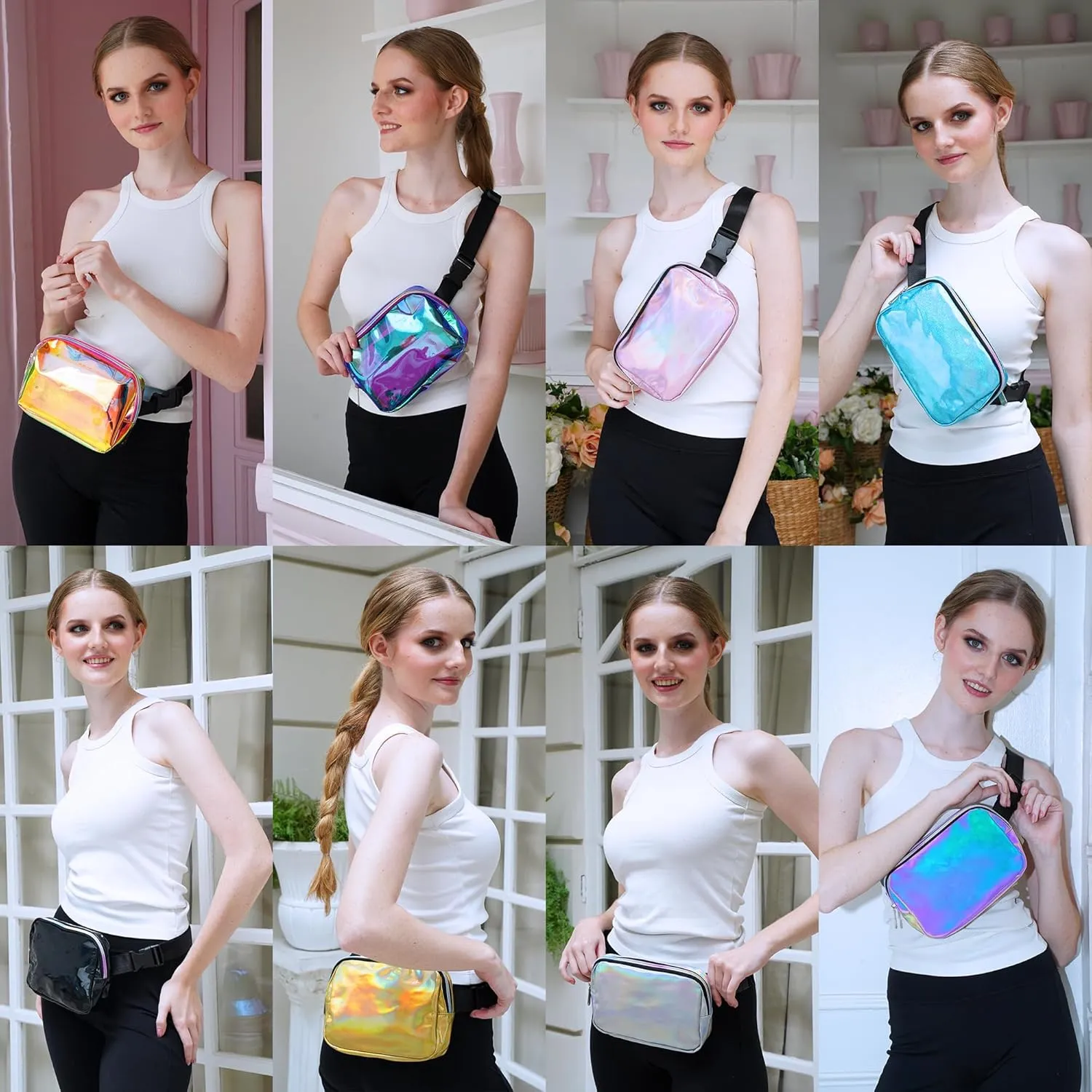 Rave Iridescent Light Blue Crossbody Belt Bag for Women – Stylish Fanny Pack, Functional and Fashion Waist Packs for Travel, Festivals, and Everyday Use