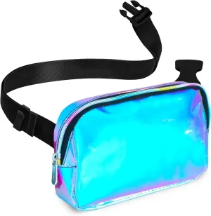 Rave Iridescent Light Blue Crossbody Belt Bag for Women – Stylish Fanny Pack, Functional and Fashion Waist Packs for Travel, Festivals, and Everyday Use