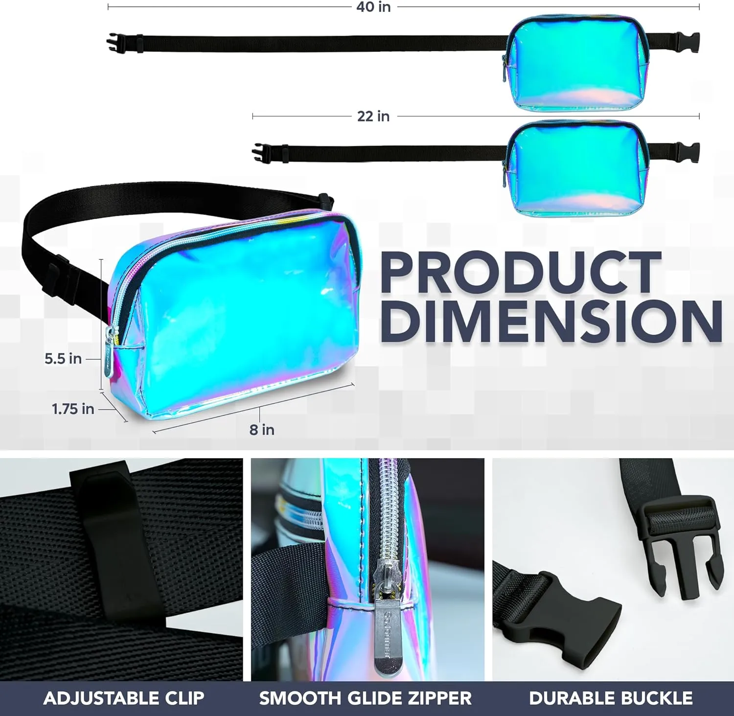 Rave Iridescent Light Blue Crossbody Belt Bag for Women – Stylish Fanny Pack, Functional and Fashion Waist Packs for Travel, Festivals, and Everyday Use