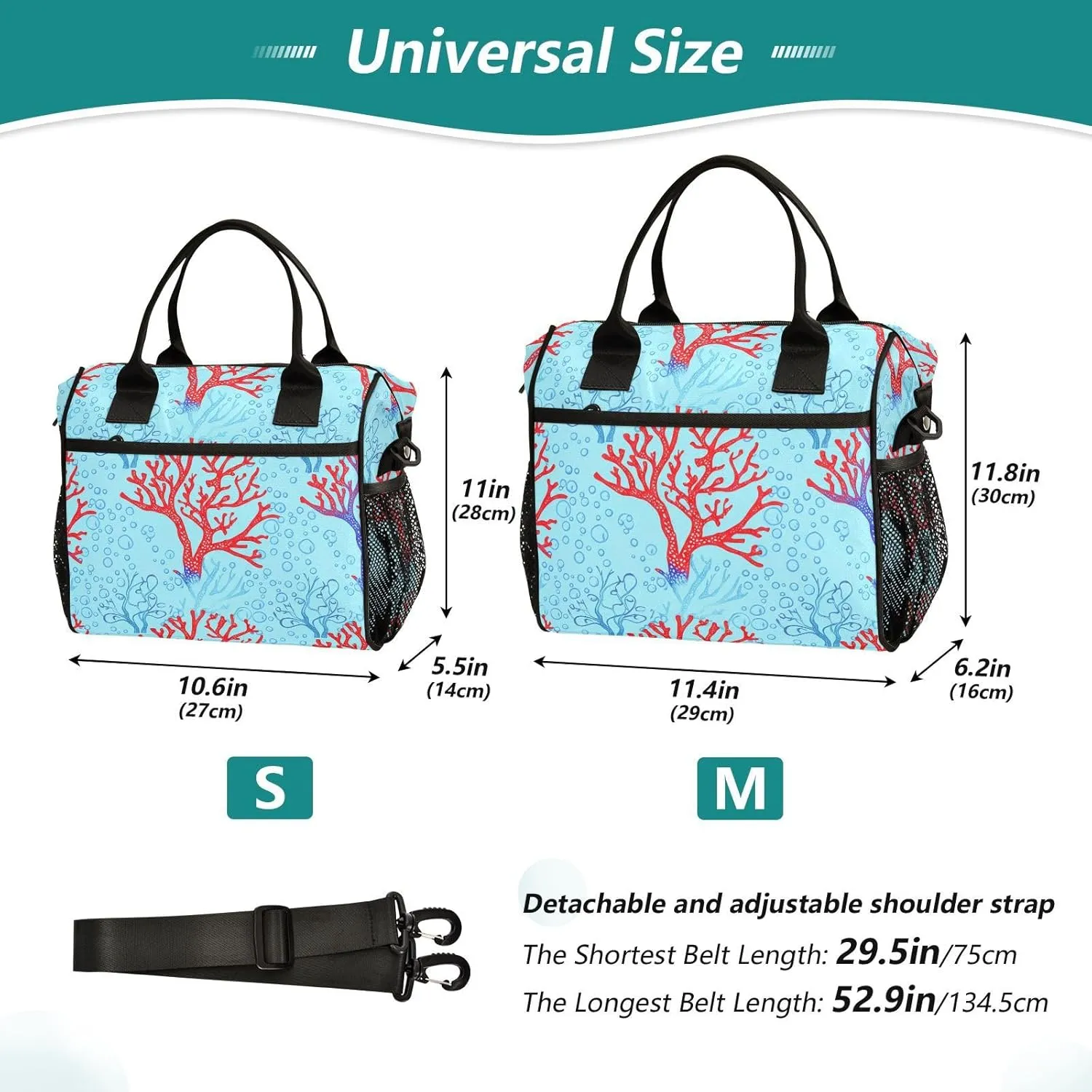 Reef Rhythm Pattern Lunch Bag, Large Capacity Insulated Bag, Lunch Box for Women, Reusable Insulated Lunch Box, Container for Office Work Picnic or Travel