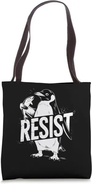 Resist Penguin With Fish Bold Animal Activism Protest Tote Bag