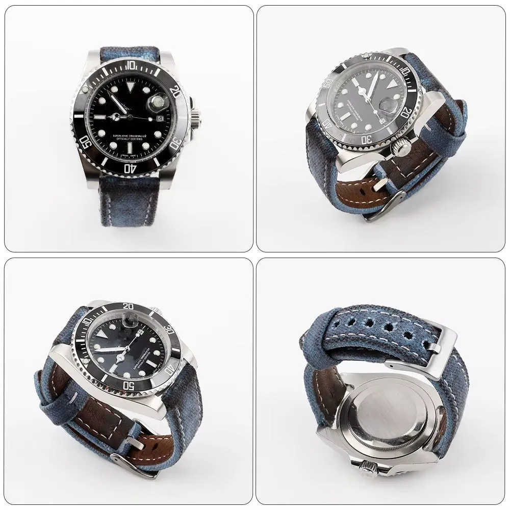 Retro Wet Wax Distressed Look Canvas Watch Strap | Quick Release