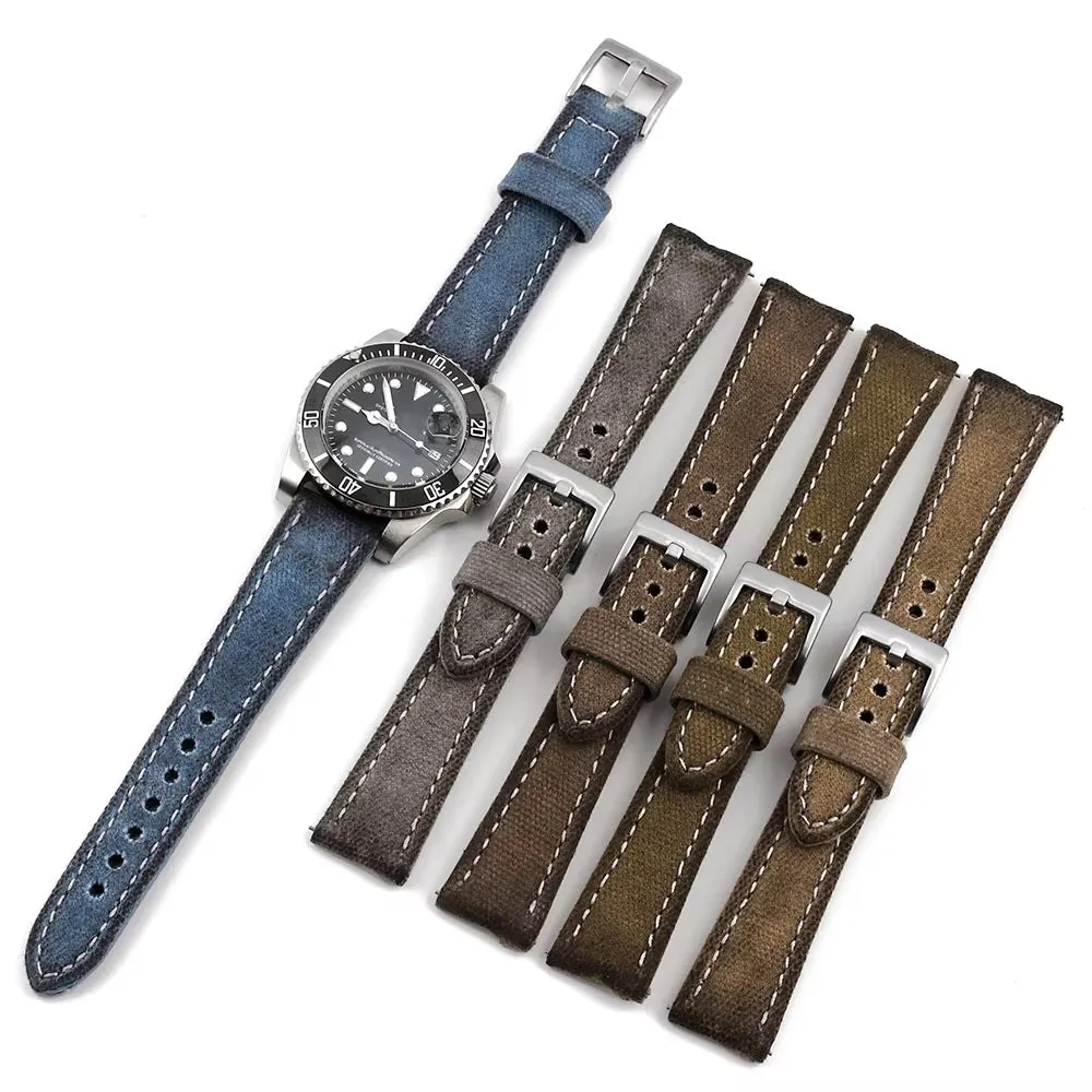 Retro Wet Wax Distressed Look Canvas Watch Strap | Quick Release