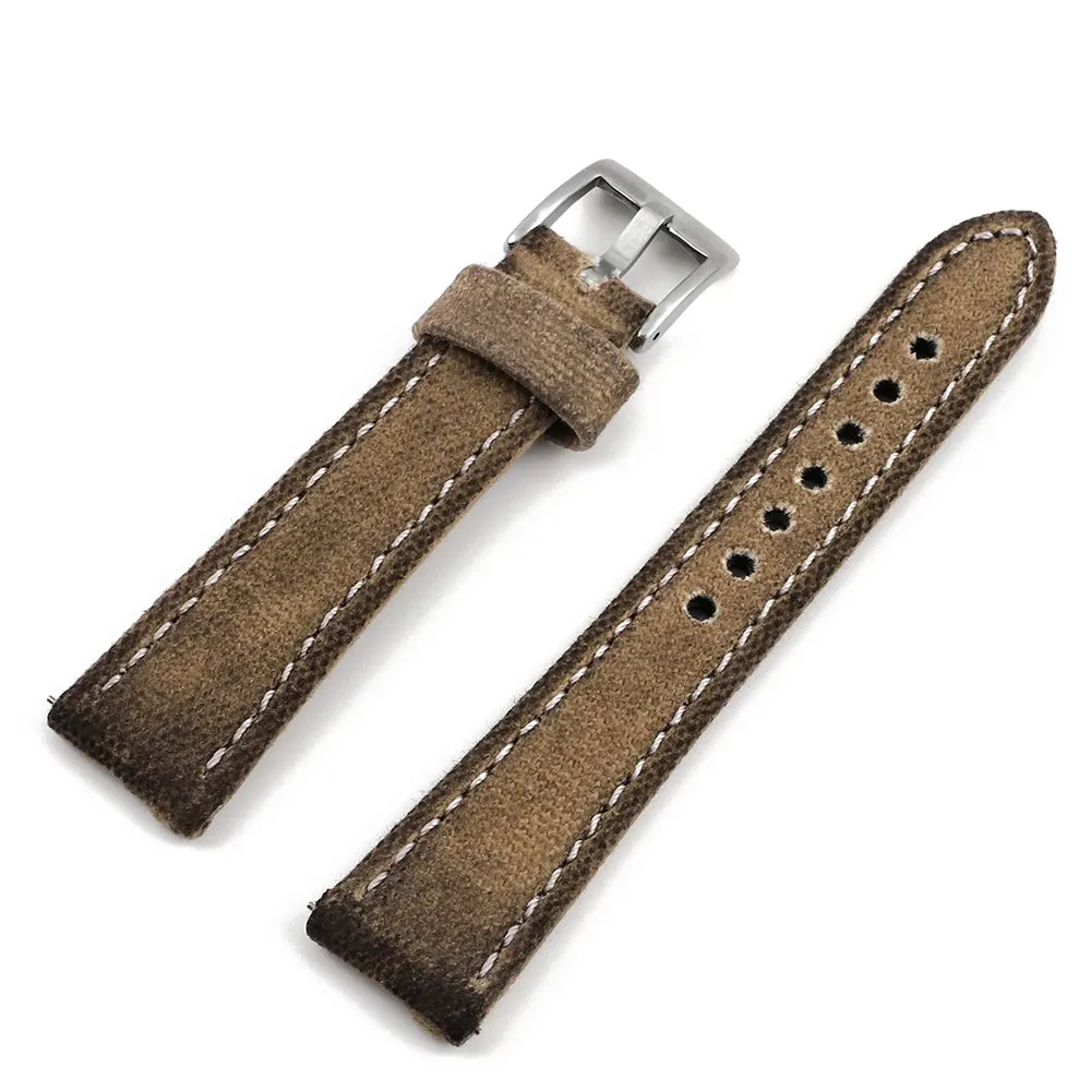 Retro Wet Wax Distressed Look Canvas Watch Strap | Quick Release