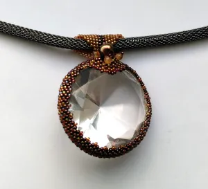 Rhinestone Beadwoven Pendant Oleg Cassini Clear Optical crystal Mesh Chain Green Tea & Lemon