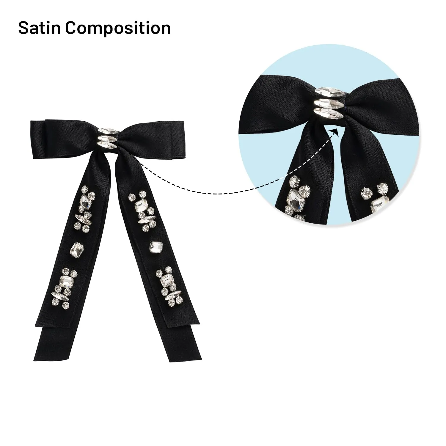 Rock Candy Rhinestone Embellished Satin Bow Clip - Black | Hair Clip | Hair Accessory for Girls for Any Occasion