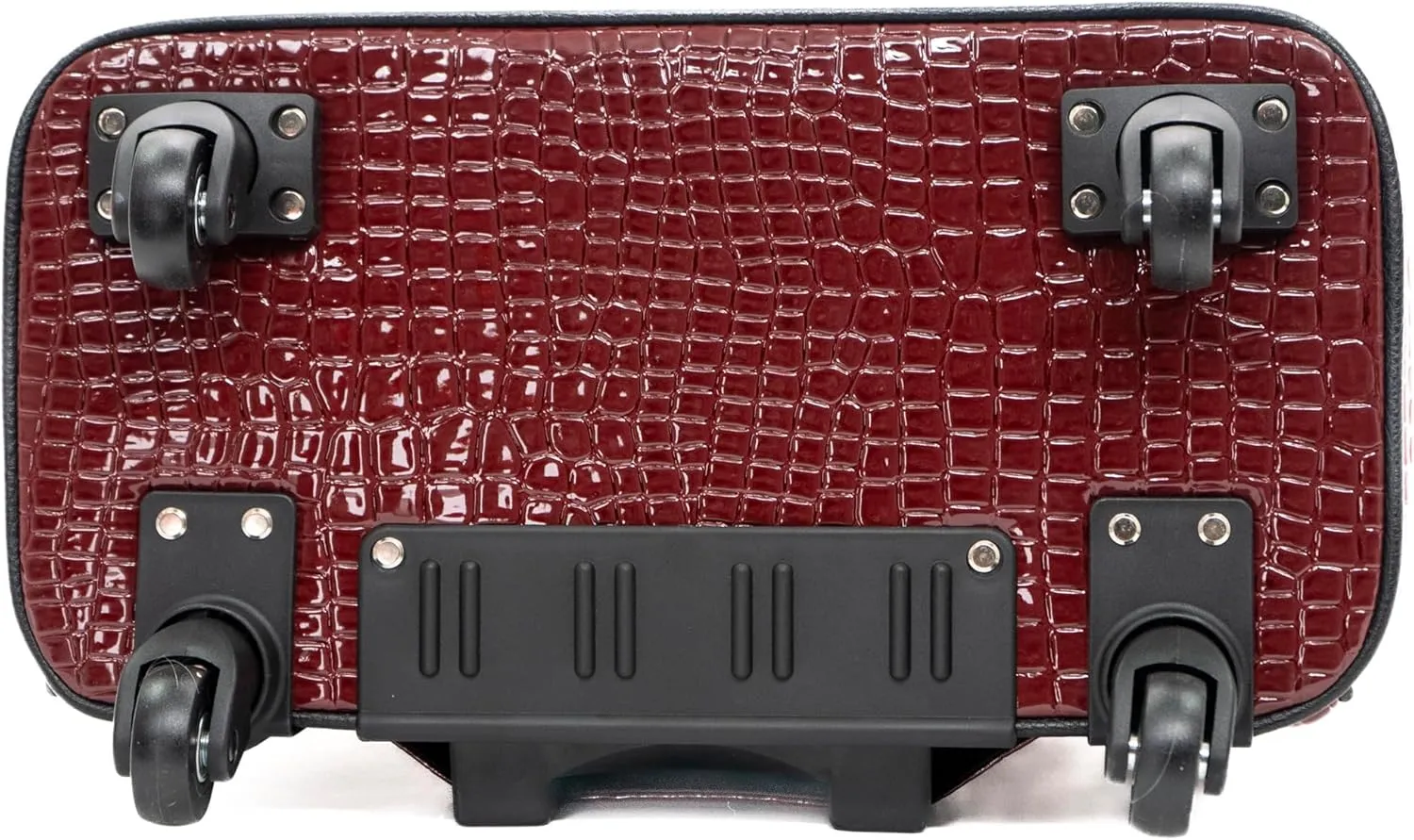 Rolling Laptop Bag for Women, 17.3” Crocodile Embossed Leather Briefcase with 4 Spinner Wheels – Designer Travel Work Bag, Burgundy Trolley Office Bag with Wheels
