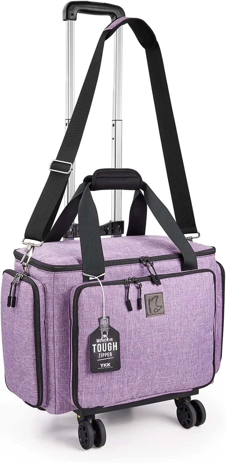Rolling Sewing Machine Bag with Universal wheels,Sewing Machine Carrying Case with YKK zipers, Compatible most Standard Brother, Singer, Bernina, Sewing Machines (lilac)