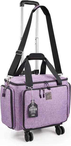 Rolling Sewing Machine Bag with Universal wheels,Sewing Machine Carrying Case with YKK zipers, Compatible most Standard Brother, Singer, Bernina, Sewing Machines (lilac)