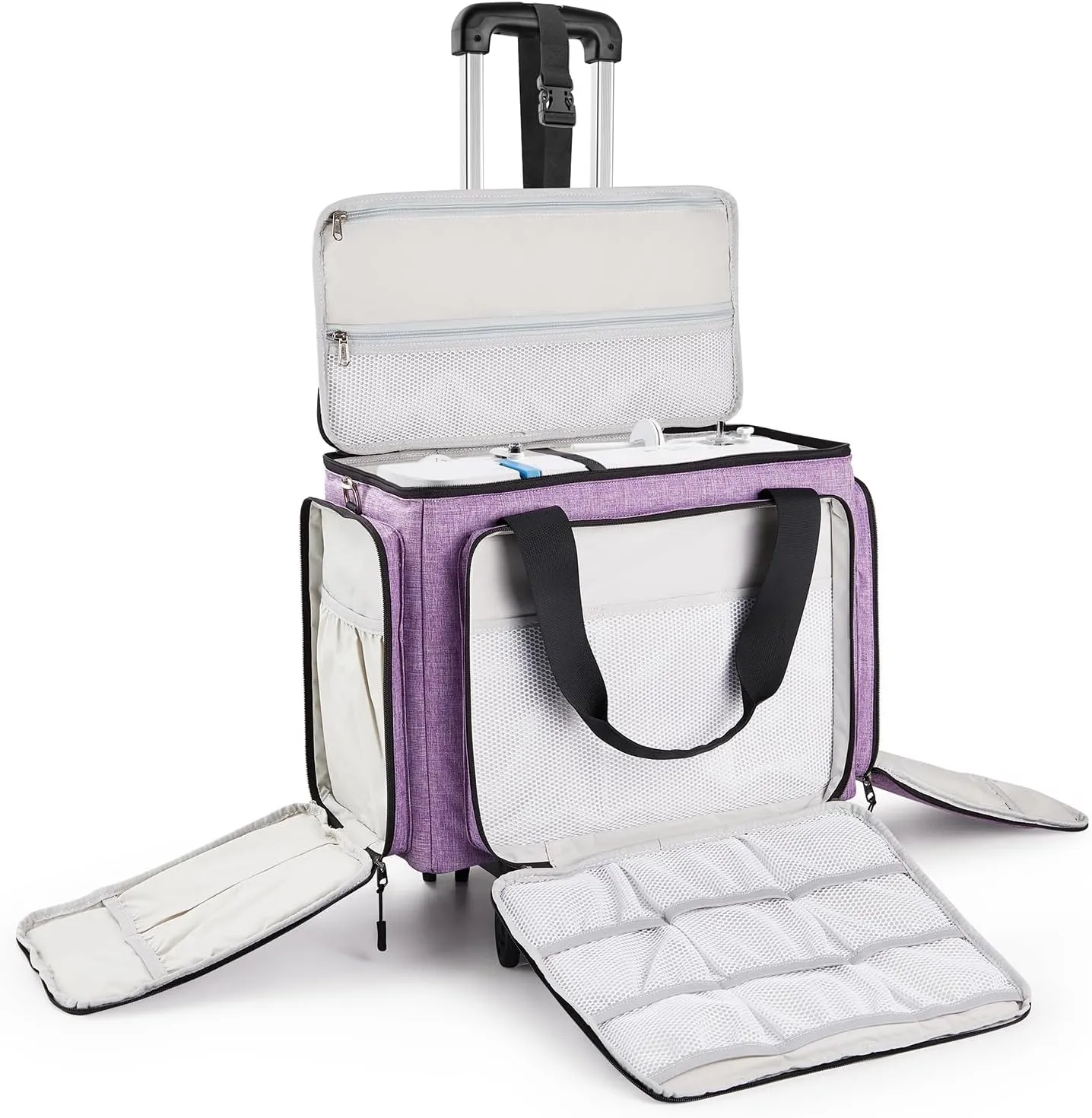Rolling Sewing Machine Bag with Universal wheels,Sewing Machine Carrying Case with YKK zipers, Compatible most Standard Brother, Singer, Bernina, Sewing Machines (lilac)