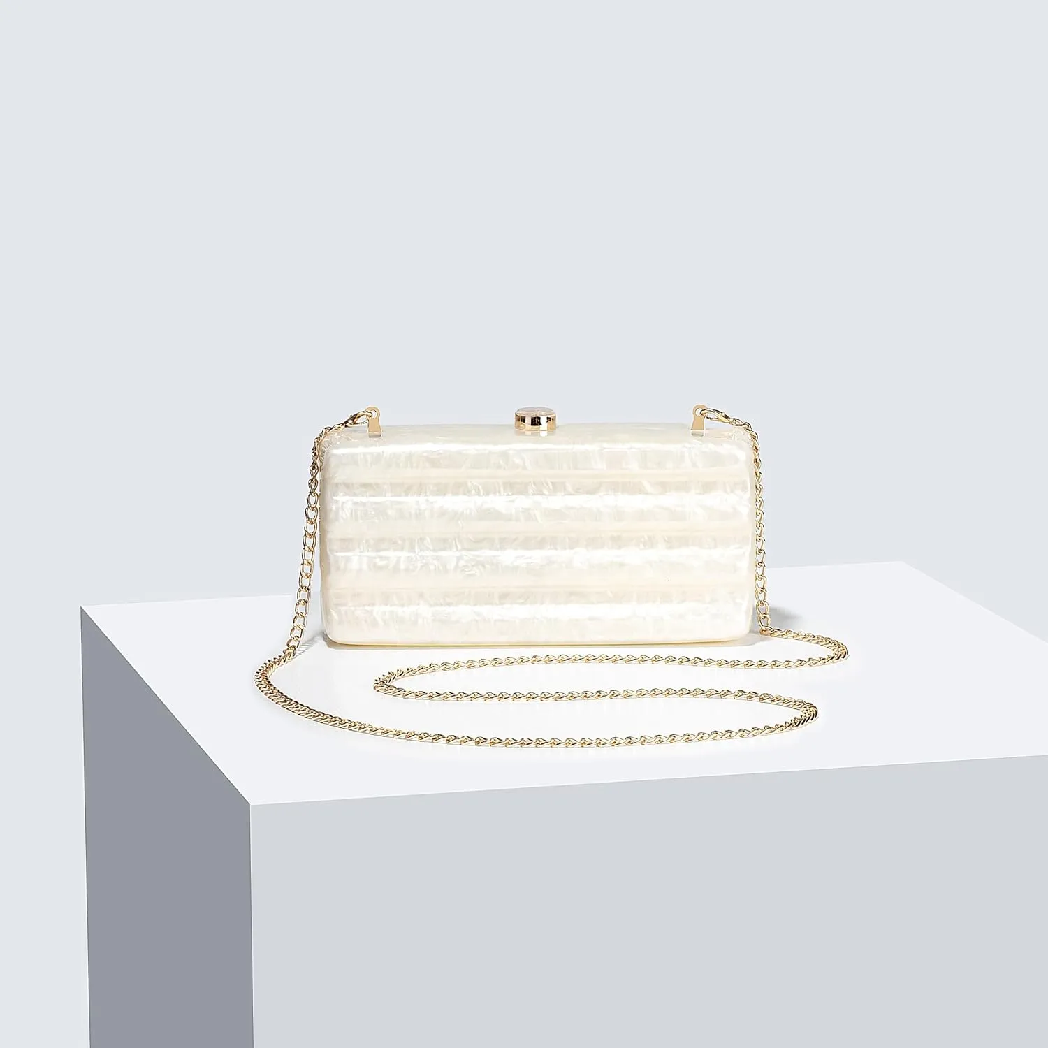 RomanticDesign Women Acrylic Evening Clutch Purse Glitter Marbling Handbag with Pearl Chain for Wedding Cocktail Party