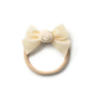 Rosette Velvet Baby Band - Cream | Soft Plush Velvet Headband with Delicate Rosette Detail | Comfortable Elasticated Fit for Special Occasions & Everyday Wear | Elegant Accessory for Your Little One