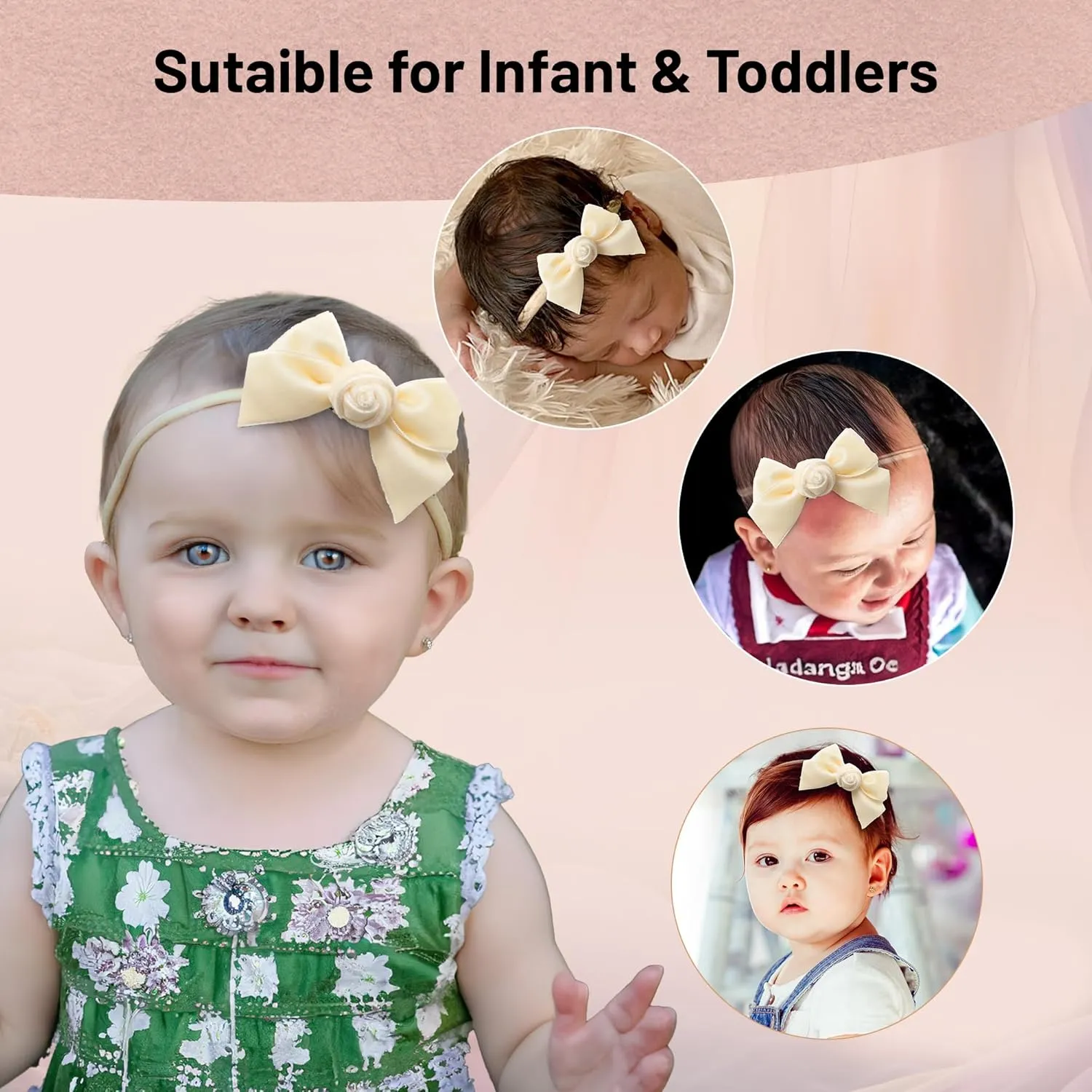 Rosette Velvet Baby Band - Cream | Soft Plush Velvet Headband with Delicate Rosette Detail | Comfortable Elasticated Fit for Special Occasions & Everyday Wear | Elegant Accessory for Your Little One