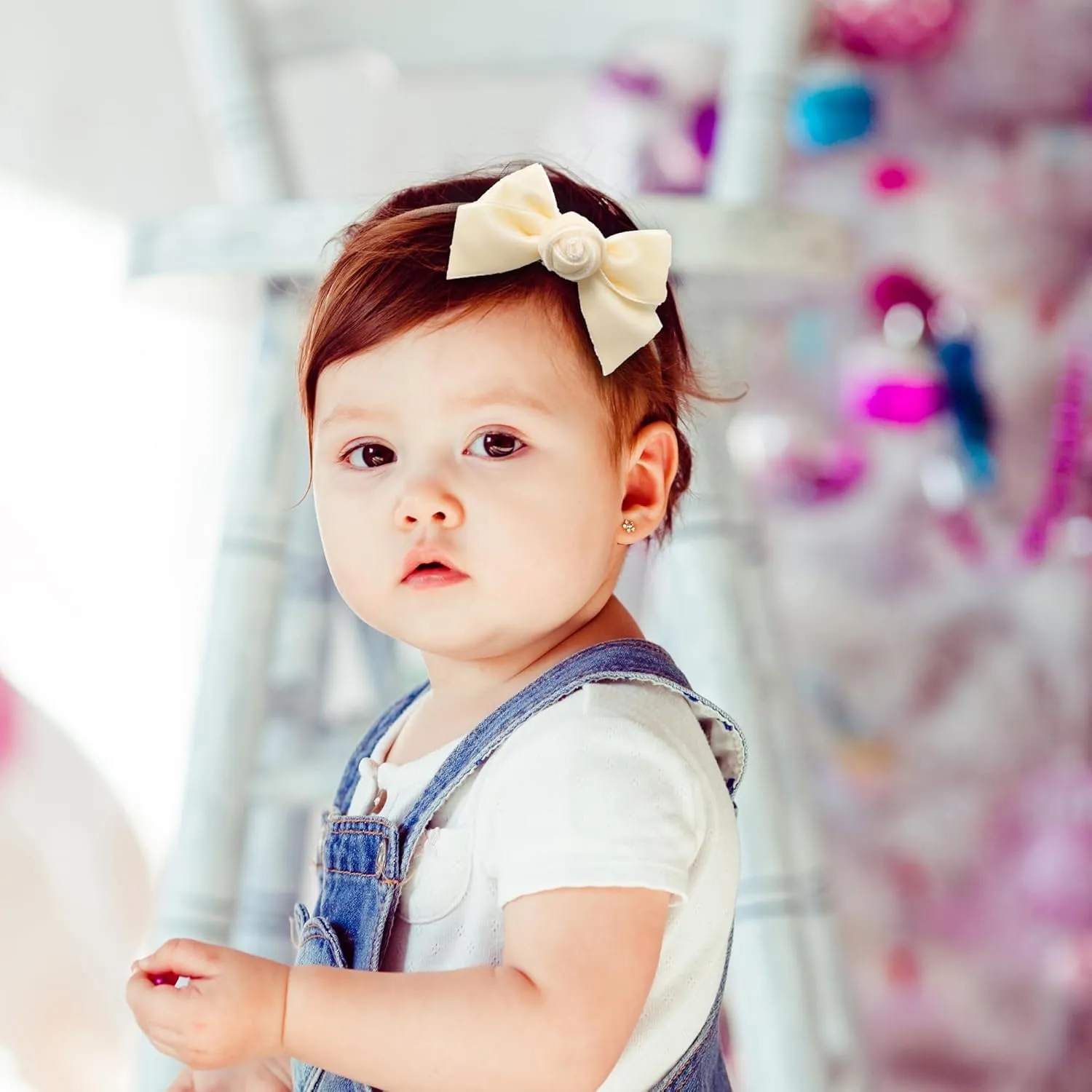 Rosette Velvet Baby Band - Cream | Soft Plush Velvet Headband with Delicate Rosette Detail | Comfortable Elasticated Fit for Special Occasions & Everyday Wear | Elegant Accessory for Your Little One