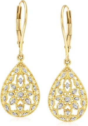 Ross-Simons 0.10 ct. t.w. Diamond Openwork Teardrop Earrings in Sterling