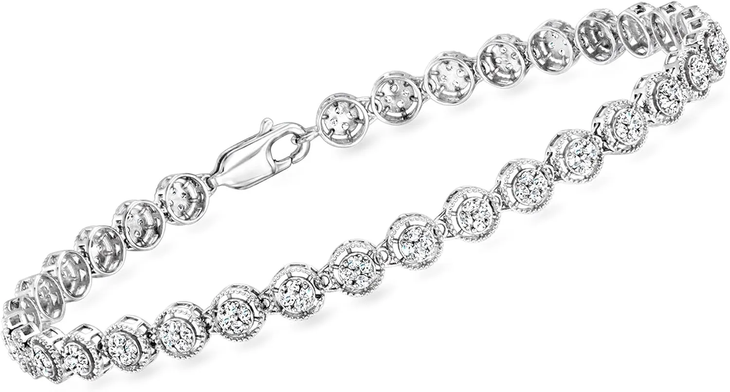 Ross-Simons 0.75 ct. t.w. Diamond Round Cluster Bracelet in Sterling Silver. 7 inches