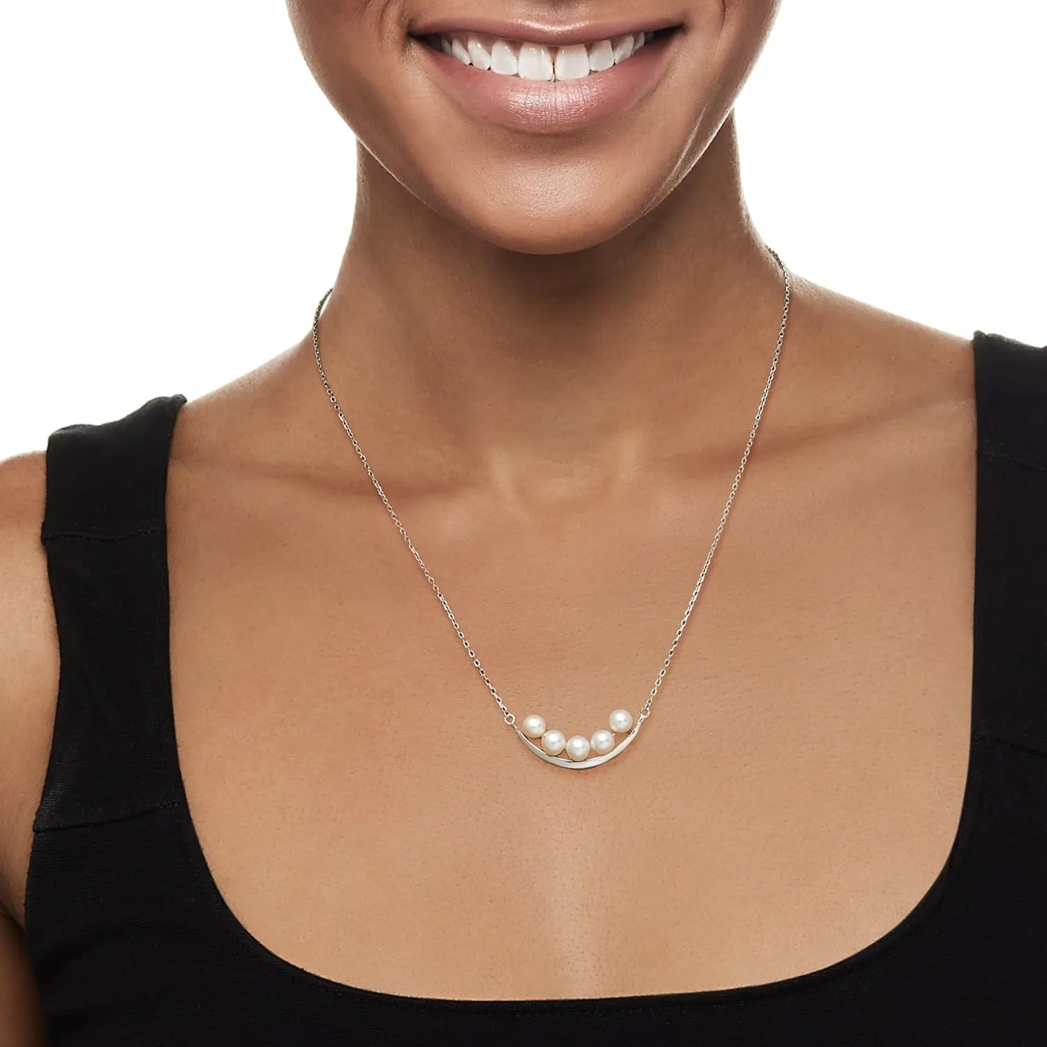 Ross-Simons 5.5-6mm Cultured Pearl Curved Bar Necklace in Sterling Silver