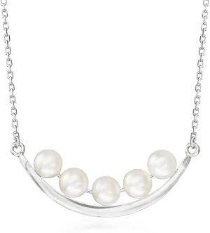 Ross-Simons 5.5-6mm Cultured Pearl Curved Bar Necklace in Sterling Silver