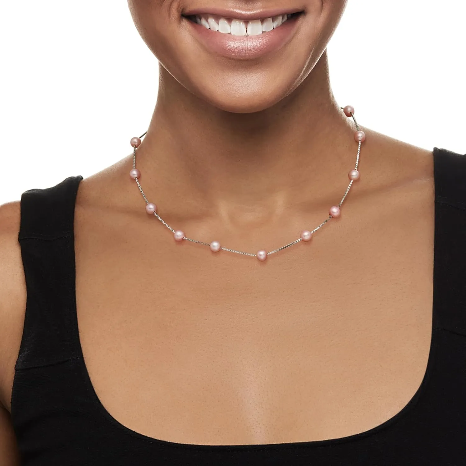 Ross-Simons 6-6.5mm Pink Cultured Pearl Station Necklace in Sterling Silver