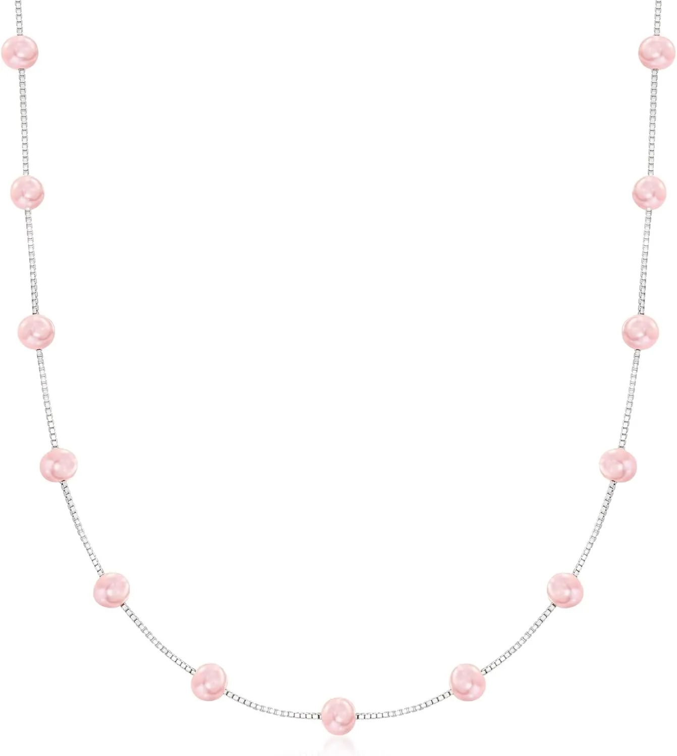 Ross-Simons 6-6.5mm Pink Cultured Pearl Station Necklace in Sterling Silver