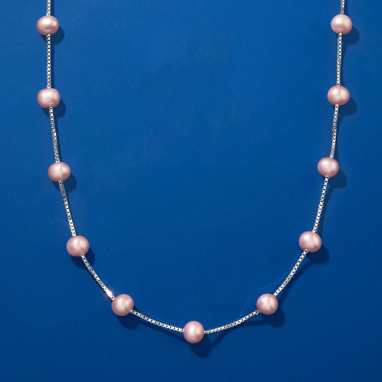 Ross-Simons 6-6.5mm Pink Cultured Pearl Station Necklace in Sterling Silver