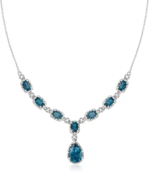 Ross-Simons 8.95 ct. t.w. London Blue Topaz and .38 ct. t.w. Diamond Necklace in Sterling Silver. 18 inches