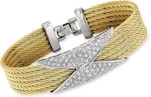 Ross-Simons Alor .45 ct. t.w. Diamond and Yellow Stainless Steel Cable Hourglass Bracelet With 18kt White Gold. 7 inches