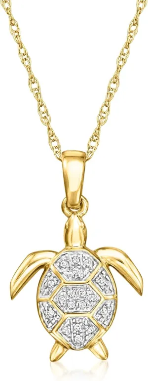Ross-Simons Diamond Turtle Pendant Necklace in 14kt Yellow Gold. 18 inches