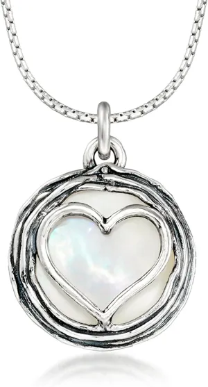 Ross-Simons Mother-Of-Pearl Heart Overlay Necklace in Sterling Silver